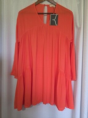 Dance And Marvel Coral Shift Dress Size Small NWT Fluted Bell Sleeve Boho Midi